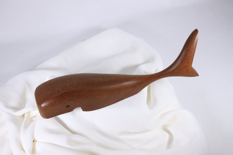 Large teak whale bottle opener, mid century modern bar wares, nautical home decor image 8