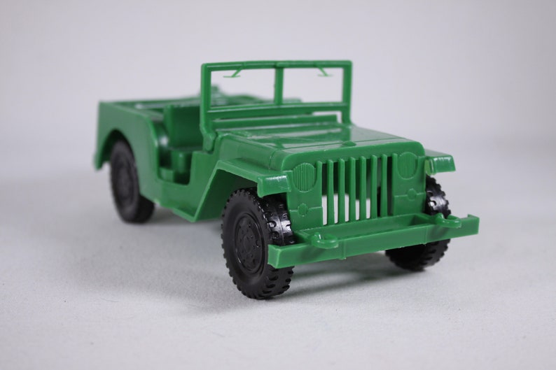 Vintage plastic Jeep Toy Willys jeep made in Canada CHOOSE Yellow or Green ca 1980s image 5