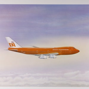 Bright Red Braniff International plane travel poster 16x20&quot; on pastel sky, vintage travel poster airline advertisement, red aircraft