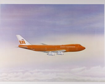 Vintage Braniff International Airplane Poster: Red Aircraft Travel Art (16x20)