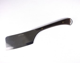 Vintage 11" wood handled cleaver, smaller elegant cheeseboard cleaver stainless steel, MCM Japan / Scandi design