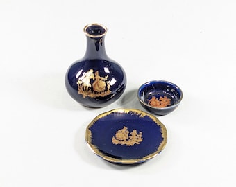 ヴィンテージ リモージュ フランス 磁器ミニチュア コバルトブルー