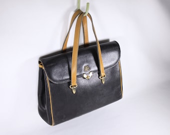 1950s MORABITO Paris black leather purse, vintage two-tone Parian handbag, authentic vintage designer purse