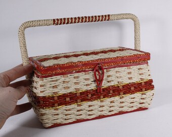 Vintage Dritz sewing basket, Japan sewing box, wicker box handbag, craft storage, lidded lingerie basket storage organization box