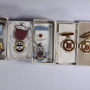 Vintage 1960s English Master Freemason regalia collection, includes suitcase apron medals certificate paperwork image 7