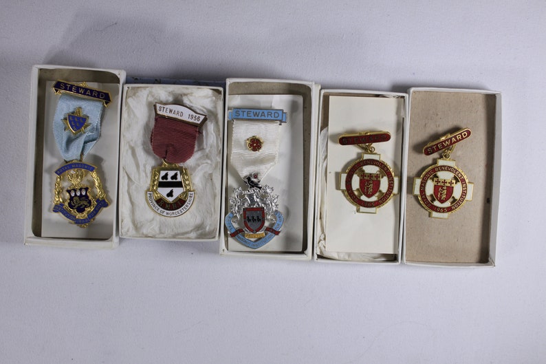 Vintage 1960s English Master Freemason regalia collection, includes suitcase apron medals certificate paperwork image 7