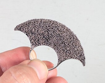 Bold Sterling Silver Granulated Crescent Moon Statement ring, OOAK Designer jewellery