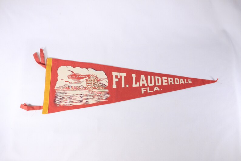 Vintage Fort Lauderdale Florida felt pennant, spring break souvenir pennant, dorm room decor flag image 3