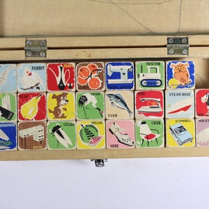 1960s mcm retro Picture Cubes AS IS, WB 260 made in China, alphabet blocks animals items spelling words reading teaching aid image 6