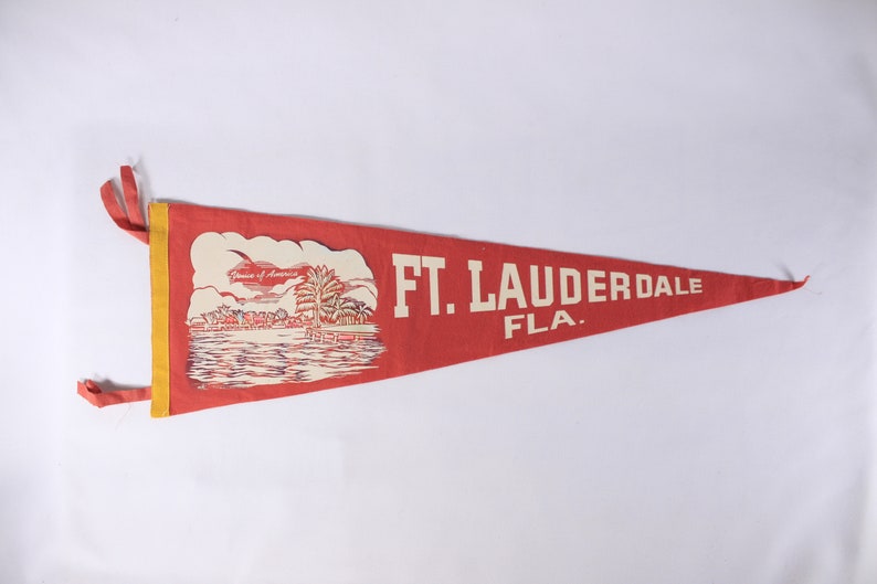 Vintage Fort Lauderdale Florida felt pennant, spring break souvenir pennant, dorm room decor flag image 2