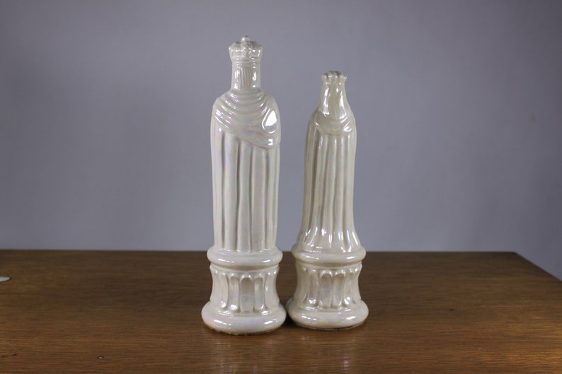 PAIR 66.5 Medieval King and Queen wedding cake toppers pearlescent porcelain, vintage large ceramic chess pieces image 6