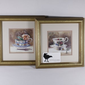 Vintage Marilyn Simandle framed teacup prints for Eatons, watercolour teacup painting prints image 2
