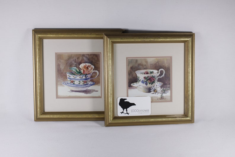 Vintage Marilyn Simandle framed teacup prints for Eatons, watercolour teacup painting prints image 2