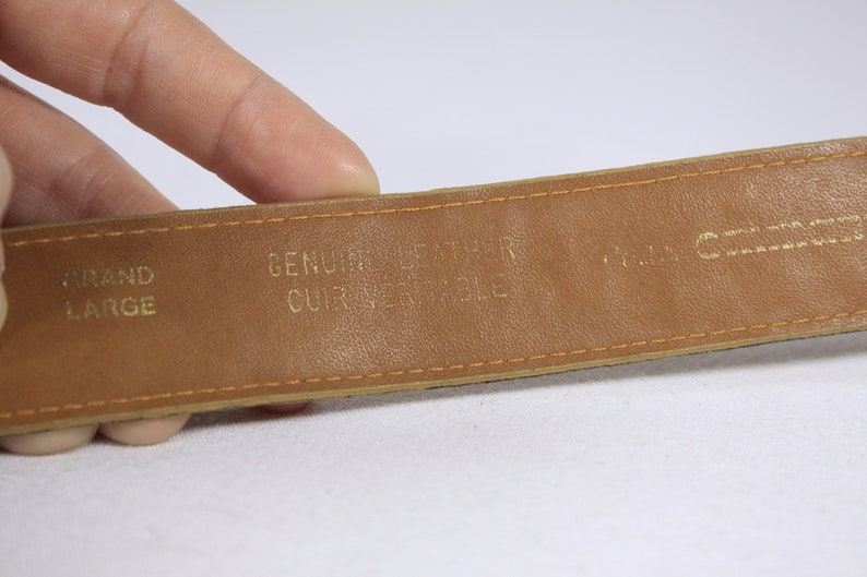 1970s caramel brown leather belt 33 size Large, vintage Ceinture EMMANUEL belt patterned atomic 1970s ladies belt, genuine leather belt image 6