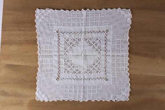 Vintage soft cotton handkerchief, drawn thread / … - image 1