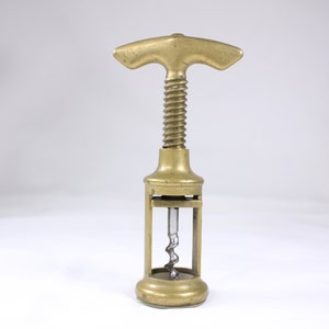 Vintage Italian solid brass corkscrew wine bottle opener, well made minimalist mcm retro bar wares, housewarming gift image 3