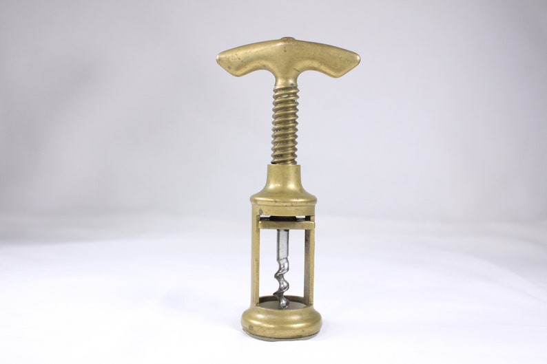 Vintage Italian solid brass corkscrew wine bottle opener, well made minimalist mcm retro bar wares, housewarming gift image 3