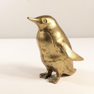 Vintage 4.25&quot; brass Penguin figurine, baby penguin ornament, vintage mcm home decor, funny quirky housewarming gift