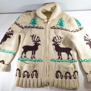 Vintage Kanata Hand Knit Deer Canadian Cowichan Full Zip Vintage Kanata Hand Knit Deer Canadian Cowichan Full Zip