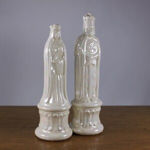 PAIR 66.5 Medieval King and Queen wedding cake toppers pearlescent porcelain, vintage large ceramic chess pieces image 2