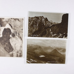 vintage cartes postales de voyage britanniques à encadrer ou à envoyer, alpinisme escalade randonnée photos en noir et blanc de la nature sauvage écossaise