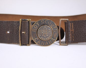 Vintage boy scouts Canada belt size 30, BE PREPARED leather child belt with copper buckle