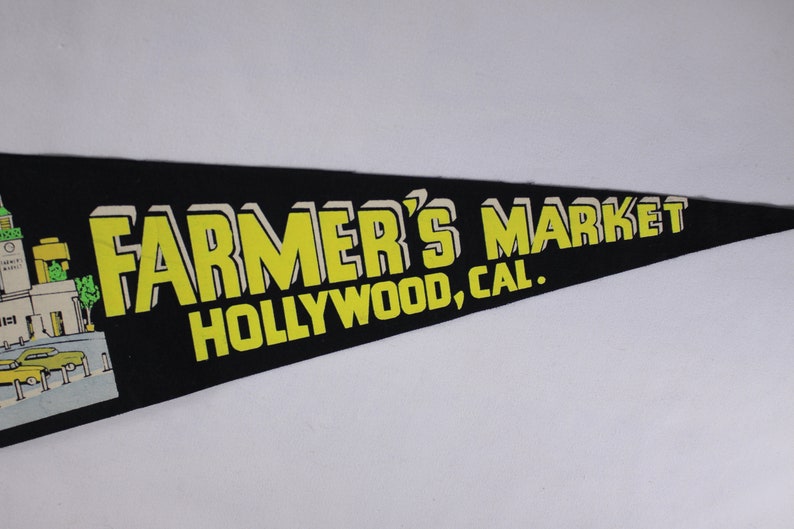 Vintage 27 néon Hollywood Farmers Market fanion vert jaune, souvenir touristique de voyage vintage image 4