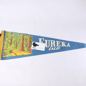Vintage 26 NEON Eureka California felt pennant, redwood forest tourist souvenir, travel outdoor hiking souvenir image 3