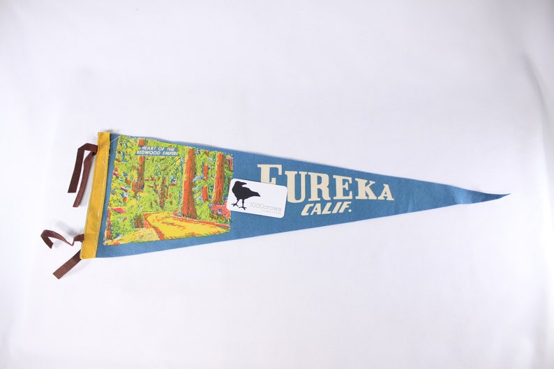 Vintage 26 NEON Eureka California felt pennant, redwood forest tourist souvenir, travel outdoor hiking souvenir image 3