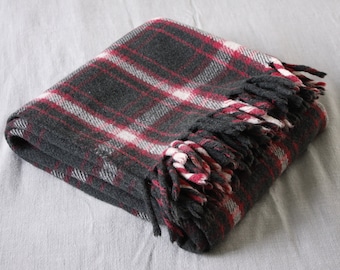 Vintage wool throw 55 x 56" grey and pink, small Scottish wool blanket