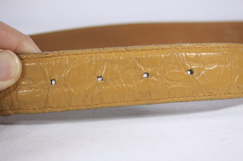 1970s caramel brown leather belt 33 size Large, vintage Ceinture EMMANUEL belt patterned atomic 1970s ladies belt, genuine leather belt image 4