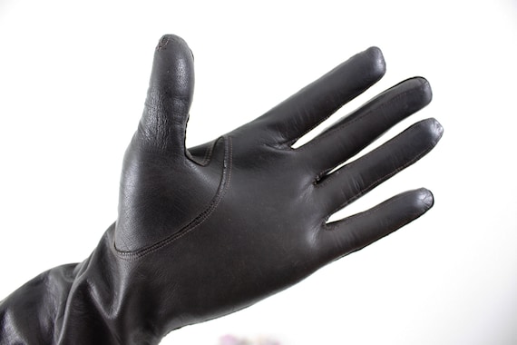 Vintage brown leather gloves, long kid leather glo