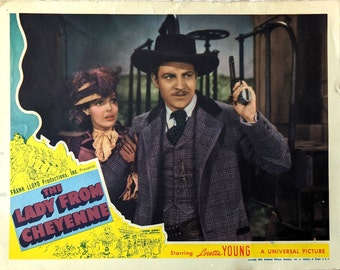1941 The Lady from Cheyenne Karte: Loretta Young, Original Vintage Film Poster (30x30cm)
