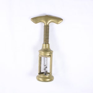 Vintage Italian solid brass corkscrew wine bottle opener, well made minimalist mcm retro bar wares, housewarming gift image 4
