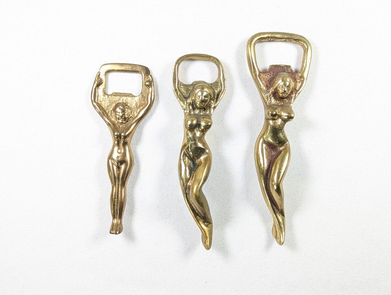 CHOOSE Solid brass naked woman erotic Bottle Opener, Vintage Erotik adult bar wares, female forms Cap Bottle Opener image 1