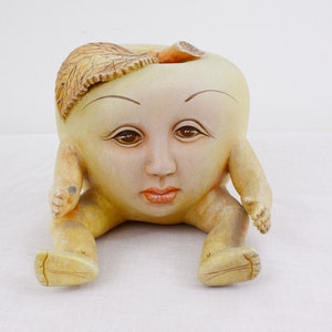 Vintage 'apple boy' surrealist sculpture by Ismael Franco, ceramic surreal art figure image 2