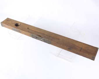 Antique 27" John Rabone & Sons English Wood + brass spirit level, vintage hardware tool, classic carpentry construction tools