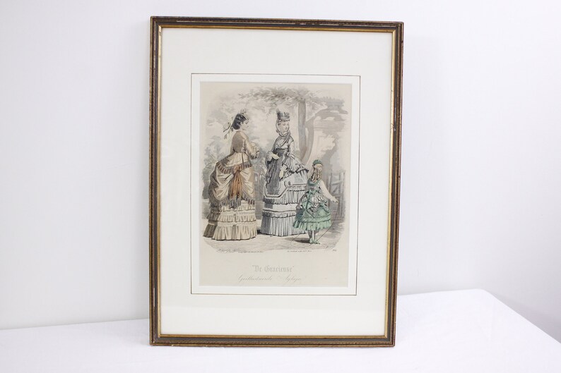 1900s Fashion Print De Gracieuse, Geillustreerde Aglaja no. 962 hand coloured engraving in simple frame image 6