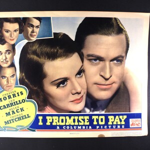 1937 Foyer Karte 11x14" Chester Morris / Helen Mack, I Promise to Pay pre-WWII Film, originales vintage kleines Filmplakat, Kino Promo