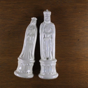 PAIR 66.5 Medieval King and Queen wedding cake toppers pearlescent porcelain, vintage large ceramic chess pieces image 1