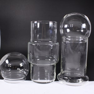 Set of 2 MCM glass storage jars, modernist Scandi blow mold vase decanters image 8