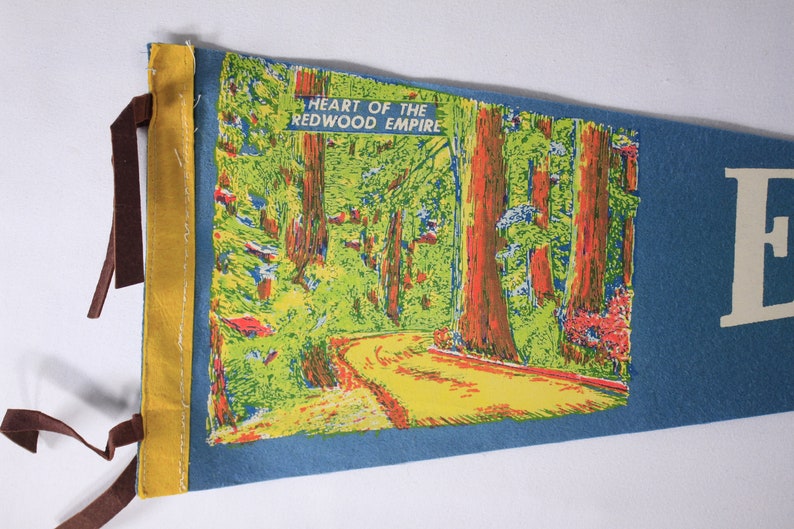 Vintage 26 NEON Eureka California felt pennant, redwood forest tourist souvenir, travel outdoor hiking souvenir image 4