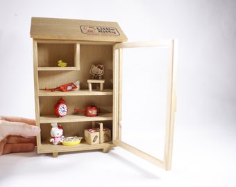 1976 Hello Kitty Friendship house wooden storage display box with accessories, Sanrio Little Kitty miniature collection