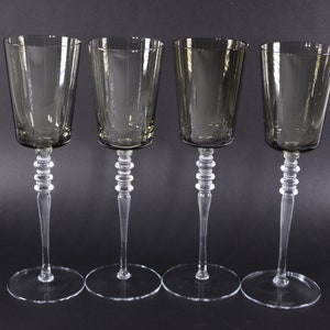 Vintage 10 tall two-tone wine glasses set of 4, smoky glass crystal or glass stemware image 2