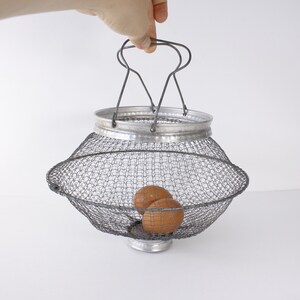 1940s Italian wire egg basket, collapsible strainer egg gathering basket image 6