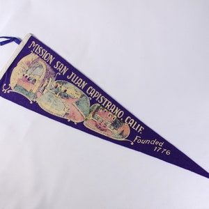 Vintage 27 Mission San Juan Capistrano California tourist souvenir pennant, dorm room decor flag image 3