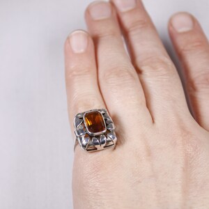 Vintage sterling silver orange boho cocktail ring, warm honey statement ring, leaf edges image 5