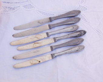 rustic knives set, vintage flatware garden stakes, old knives for DIY