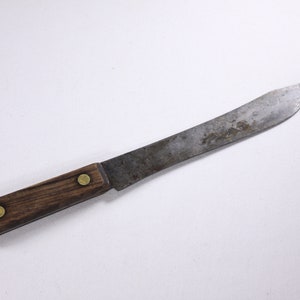 Antique Carbon steel butchers knife, full tang wood handled chefs blade, Vintage wood handle chefs knife image 7