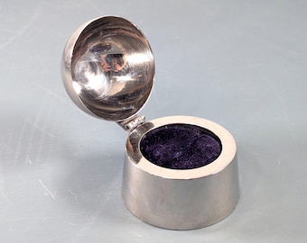 Vintage dome shape ring box, silver toned metal bell shaped engagement ring display, heirloom storage